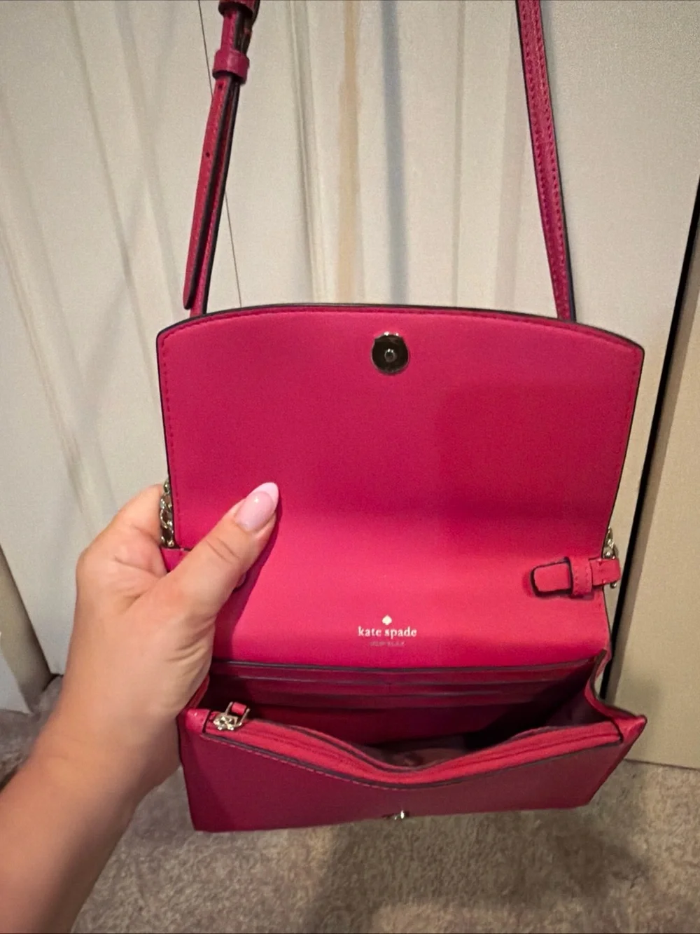 kate spade Hot Pink Leather Crossbody with Chain Strap